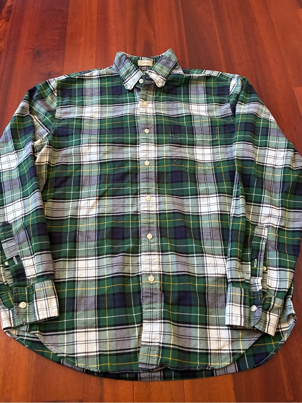 Men’s Oxford Shirt Green and White Plaid Button-Down Shirt size Medium